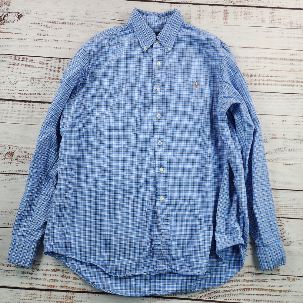 Ralph Lauren Men's XL Blue Plaid Long Sleeve Button Down Shirt Pony Logo